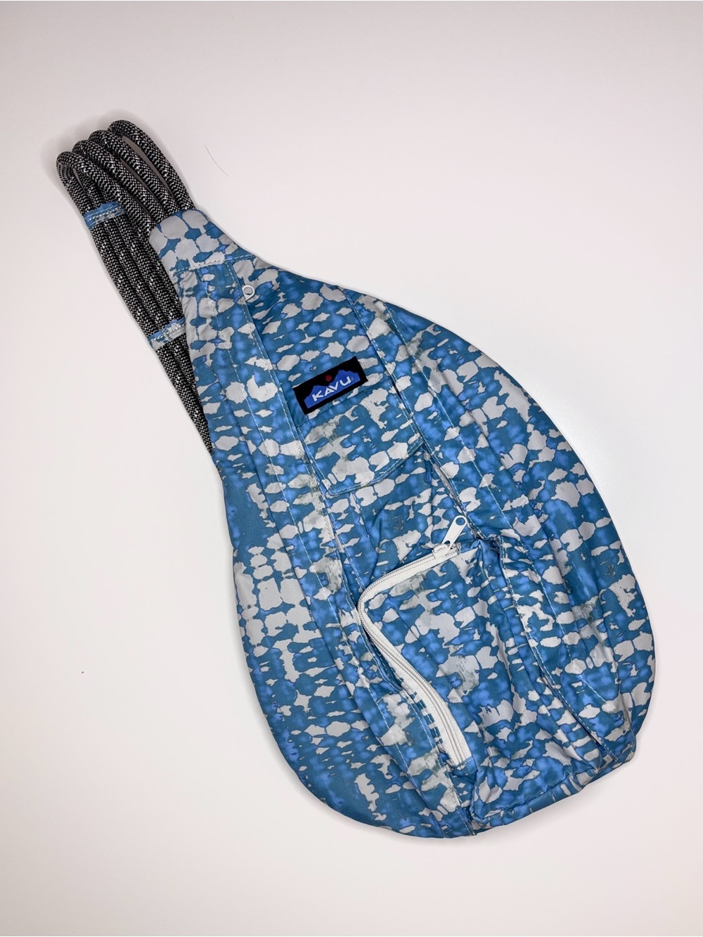 Kavu Rope Bag, Ripple Tie Dye, Teal and Gray pattern, Sling, Cross body
